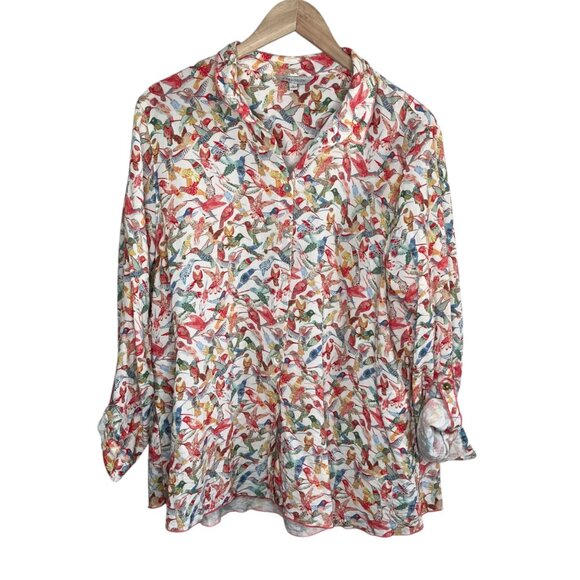 John Mark Hummingbird Print Button Up Art to Wear Shirt Large - Picture 1 of 10